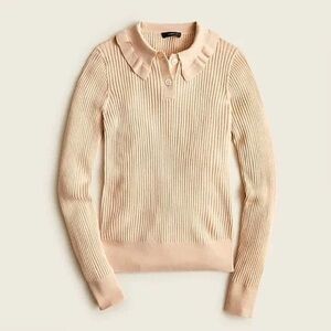 J. Crew Ruffle-Collar Ribbed Merino Wool Sweater in Warm Almond